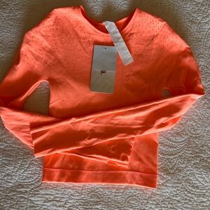 Fabletics Neon Orange Long Sleeve Tee Yoga NWT Size XS